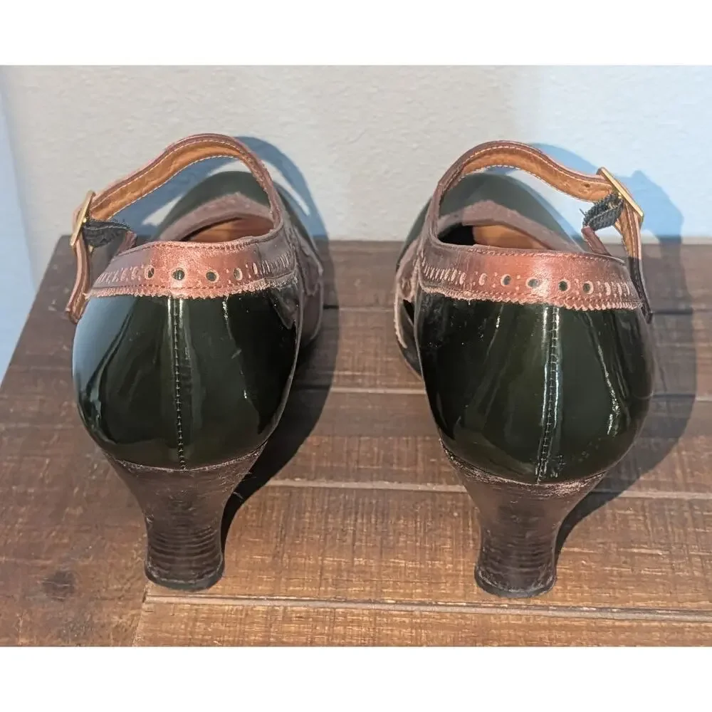 Chie Mihara Black Patent Leather and Tan Mary Jane Heels Size 41 US 10 - Picture 6 of 12